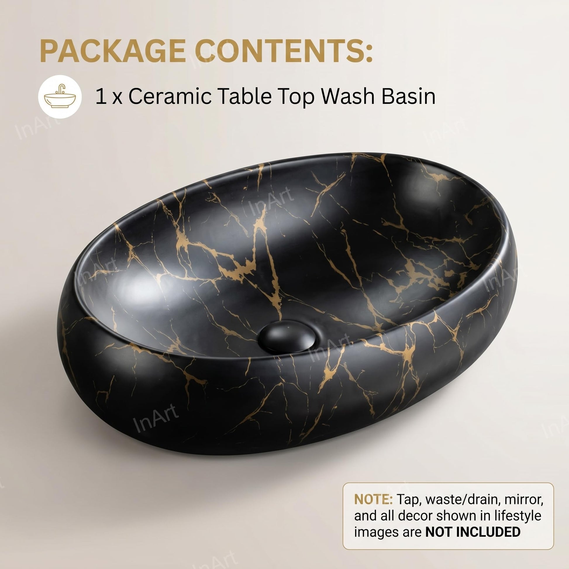 Black and Gold Round Ceramic vessel bathroom sink, additional product view 8