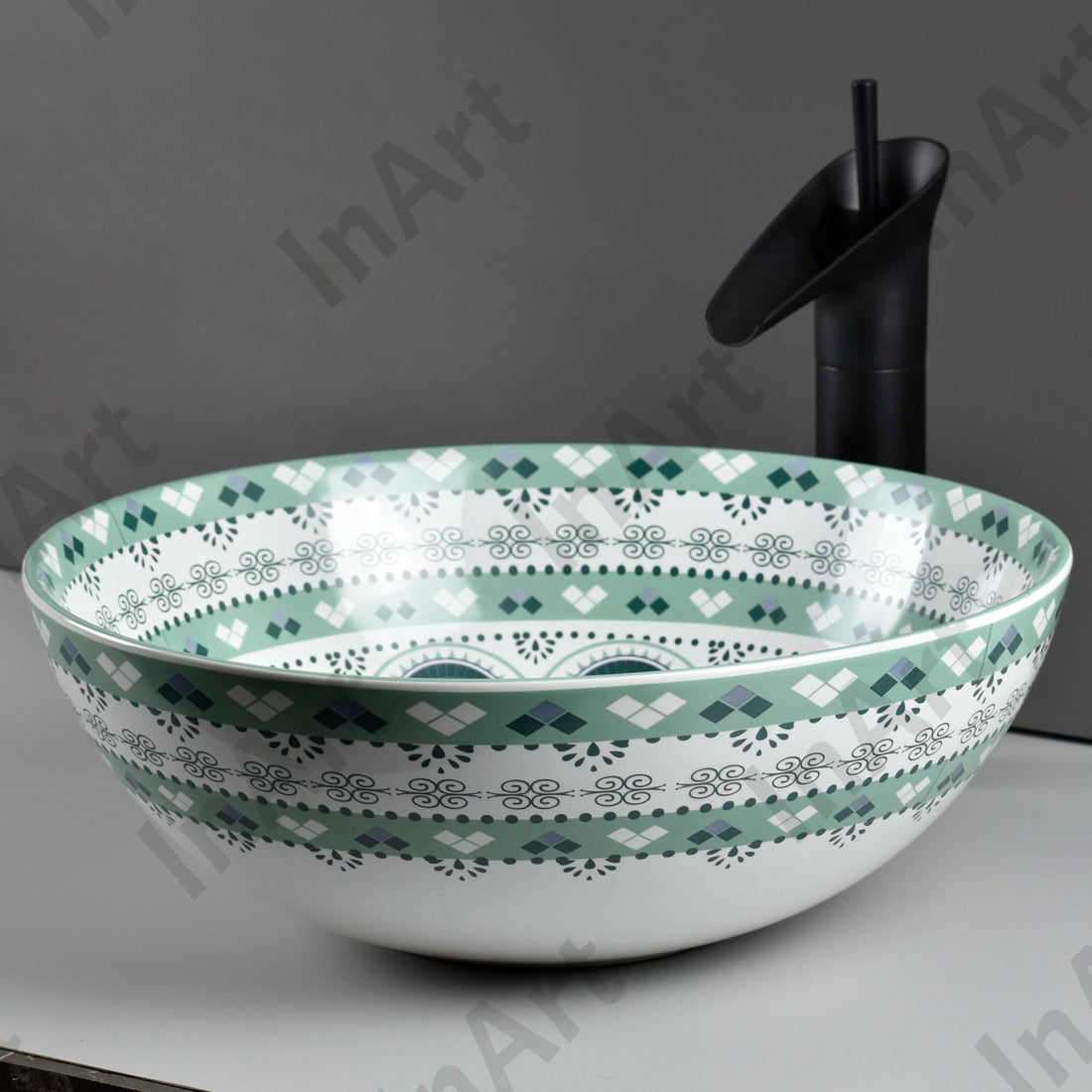Ceramic bathroom sink InArt light blue round vessel sink 39x39cm modern tabletop wash basin