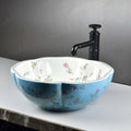 Blue ceramic vessel sink round side profile, InArt over counter sink round bowl for bathroom countertop