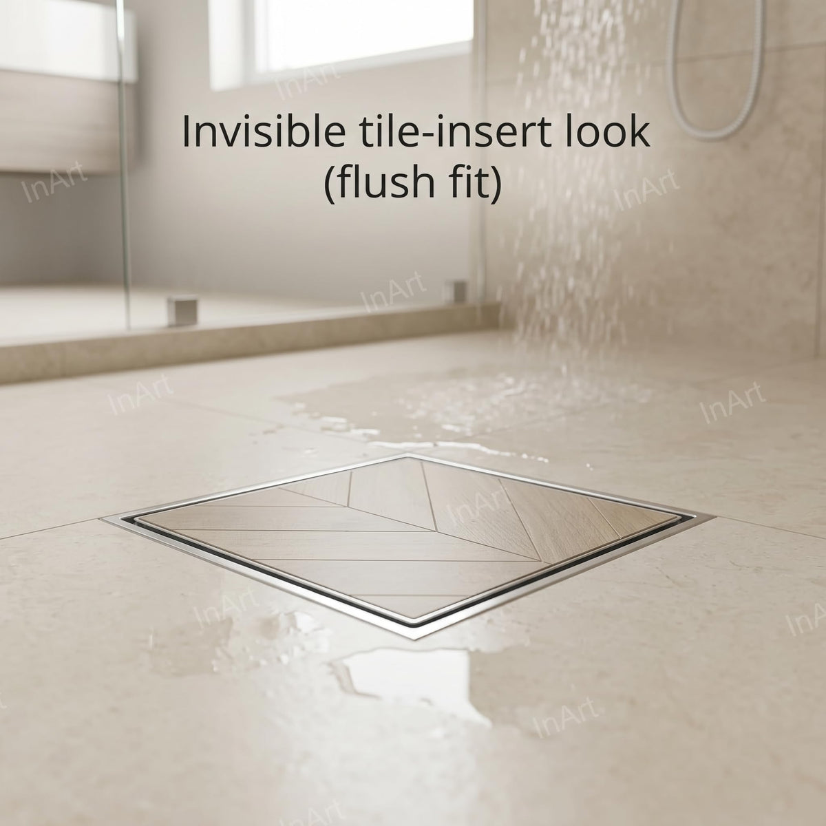 InArt Brushed 304 Stainless Shower Floor Drain – Square Shower Drain Tile Insert, 5" Square, additional product view 4