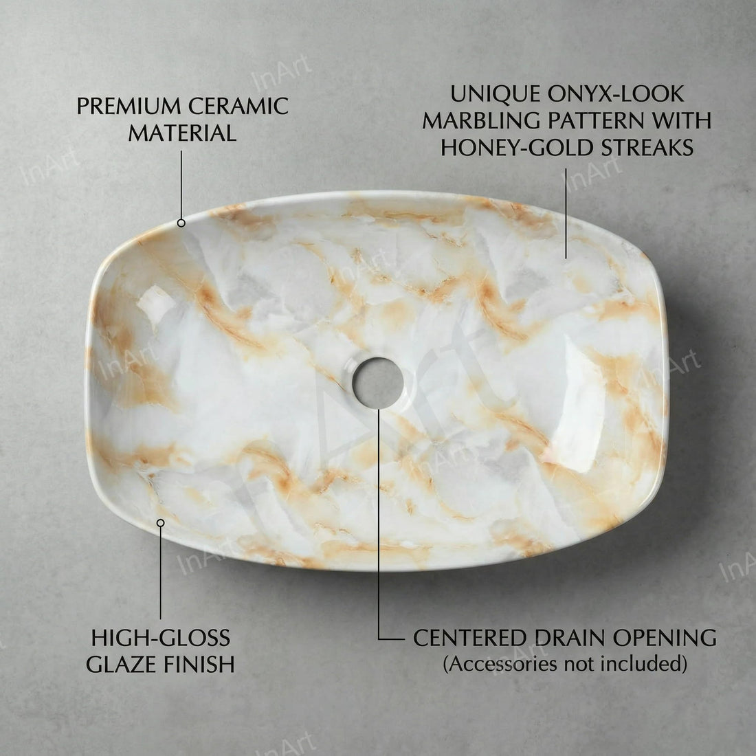 Vessel sink InArt oval ceramic wash basin onyx marble look 24x15 above counter bathroom vanity
