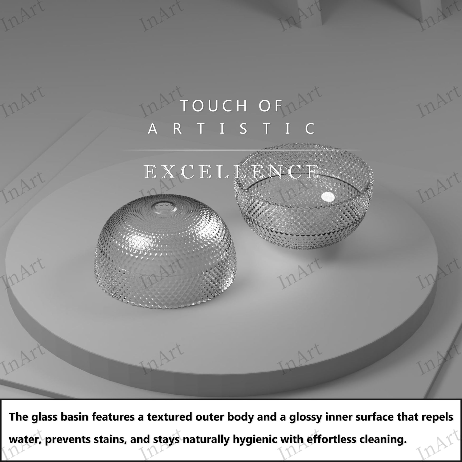 InArt Transparent Round Glass Bathroom Vessel Sink, 13.4 x 13.4 x 6.9 in product image 10 of 12