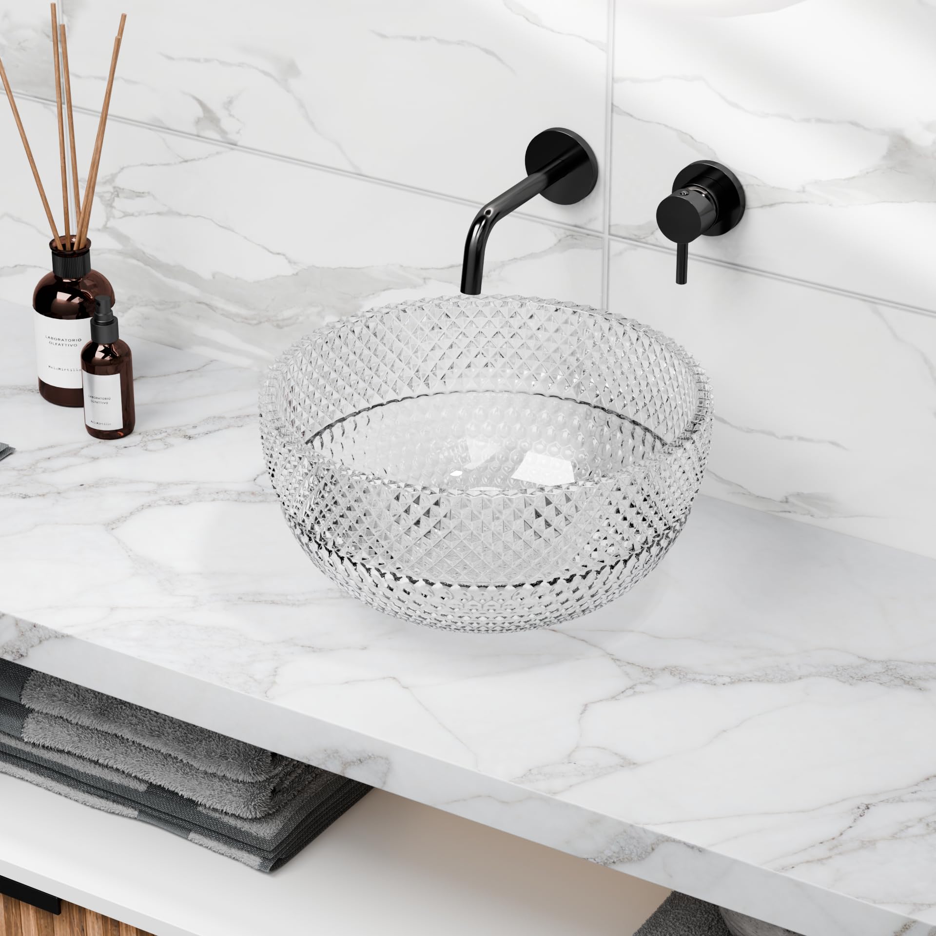 InArt Transparent Round Glass Bathroom Vessel Sink, 13.4 x 13.4 x 6.9 in product image 5 of 12