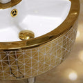 InArt Ceramic Corner Wall Hanging /Wall Mount/Counter Top Wash Basin Bathroom Sink For Lavatory Golden White Color 33 x 33 x 13 Cm, additional product view 5