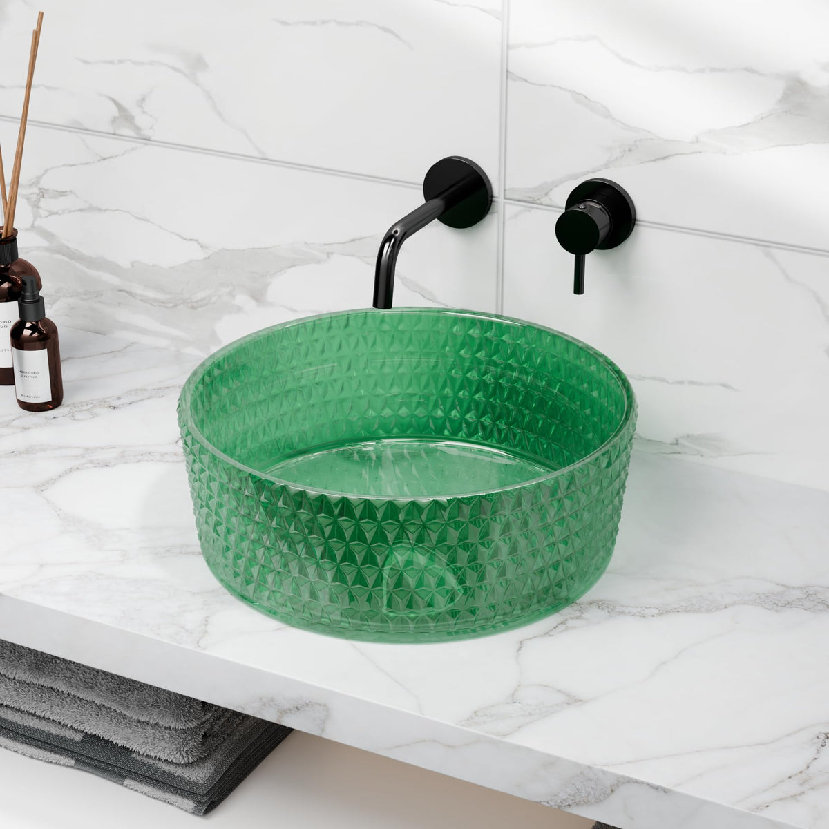 InArt Green Tinted Glass Vessel Sink for Countertop Bathroom Vanities, 15.6 Inch, additional product view 9