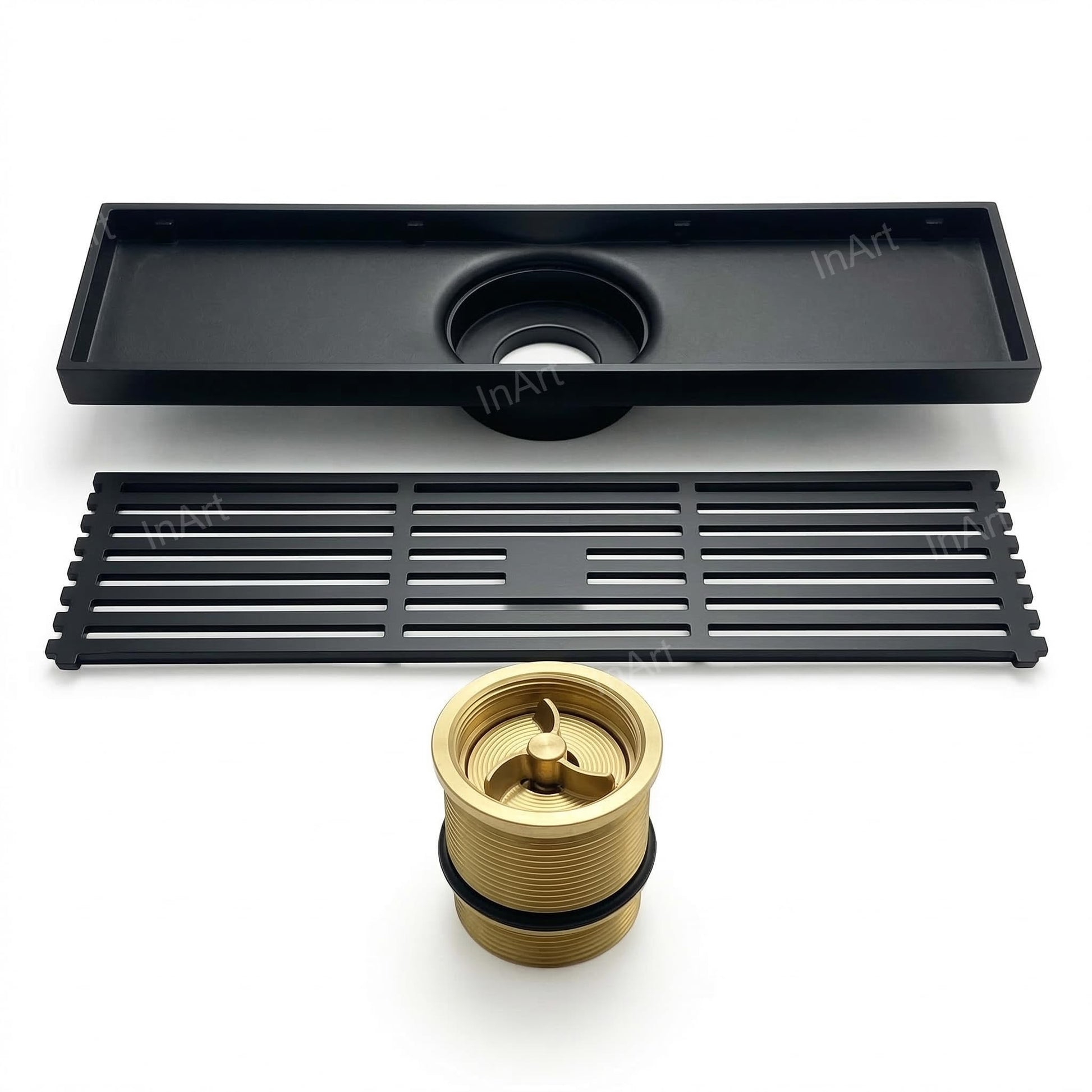 InArt Matte Black Linear Brass Bathroom Floor Drain with Grate, 12 x 4 Inch, additional product view 8