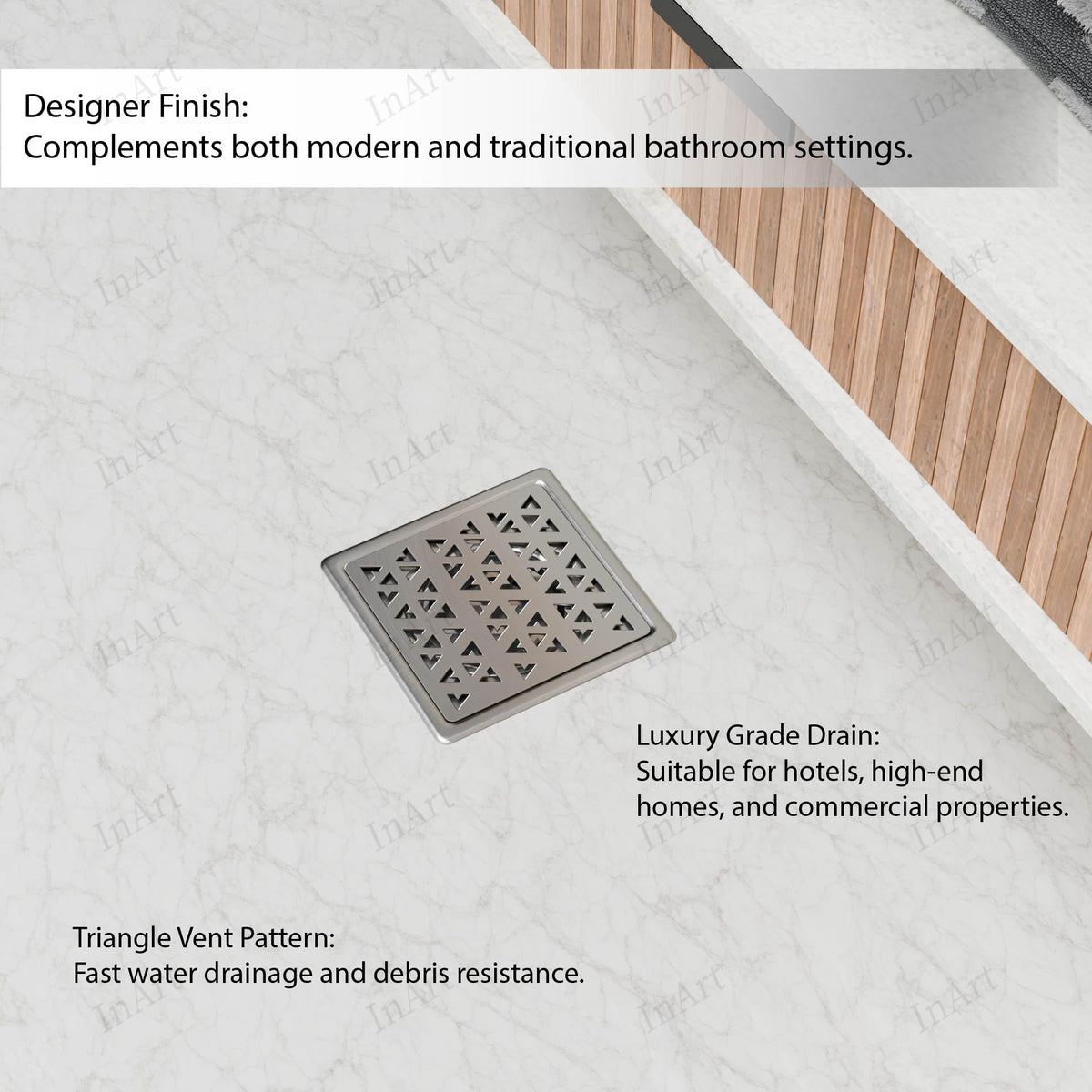 InArt 5 x 5 Inch Square Stainless Steel Shower Drain for Bathroom Floors, additional product view 6