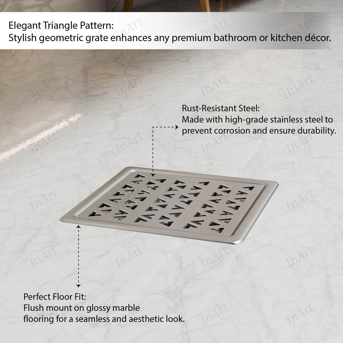 InArt 5 x 5 Inch Square Stainless Steel Shower Drain for Bathroom Floors, additional product view 9