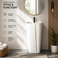 InArt Basin Pedestal Sink - Standing Bathroom Sink White Gold Glossy 43x36 CM, additional product view 2