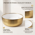 White and Gold Round Ceramic vessel bathroom sink, additional product view 3