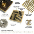 InArt 12 x 4 Inch Square Brass Shower Drain with Removable Strainer Grate, additional product view 3
