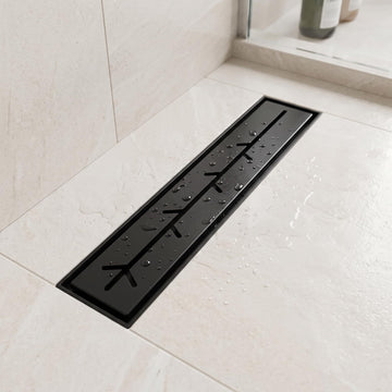 InArt matte black 12-inch linear shower drain with branch-slot grate