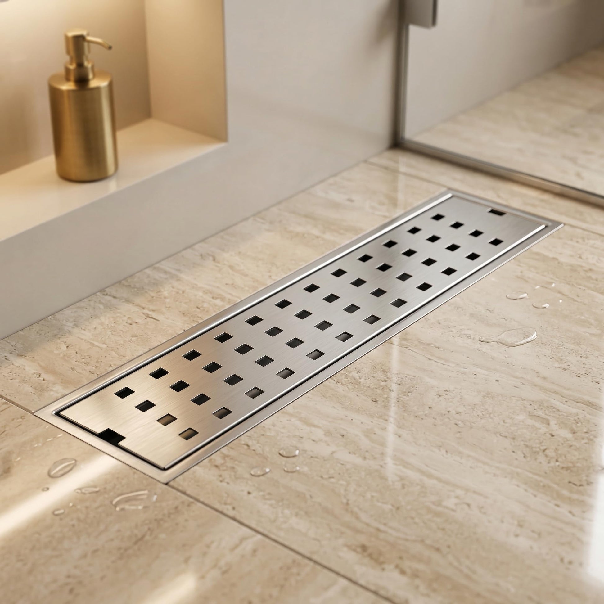 InArt Brushed 304 Stainless Steel Linear Shower Drain Stainless Steel – 12" x 4", Side Outlet