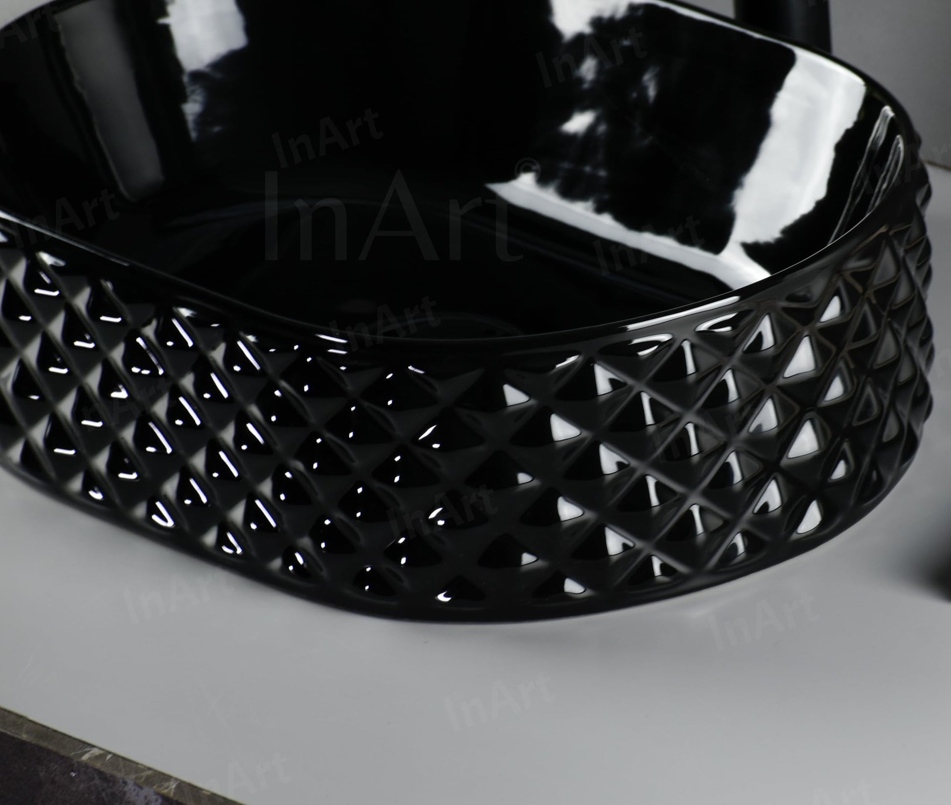 Jet Black Oval Ceramic vessel bathroom sink, additional product view 4