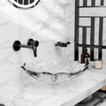 InArt crystal vessel sink detail, prism-cut geometric corners on clear glossy square glass basin