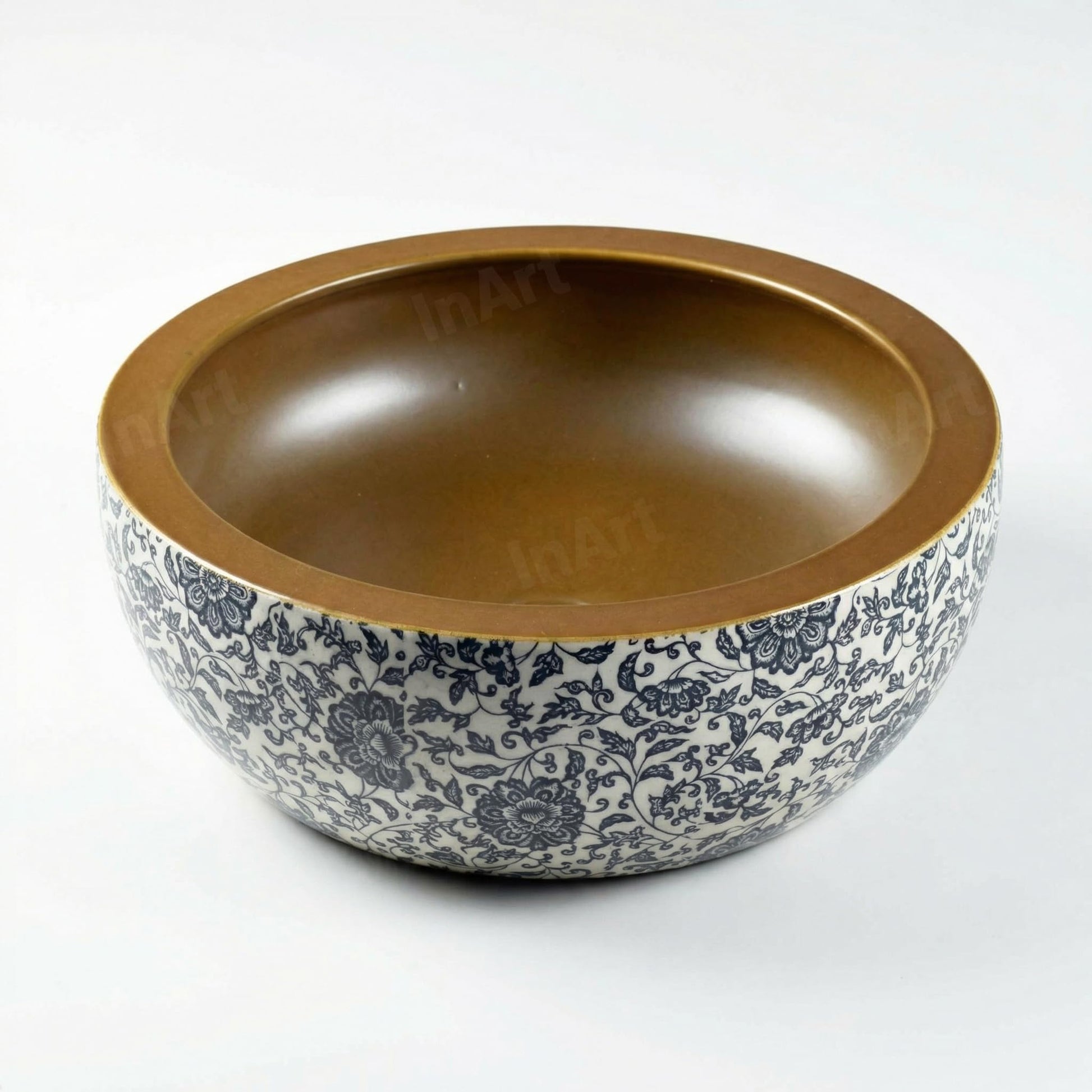 Restroom bowl sink front view of InArt multicolor patterned ceramic square vessel basin for modern bathroom vanity