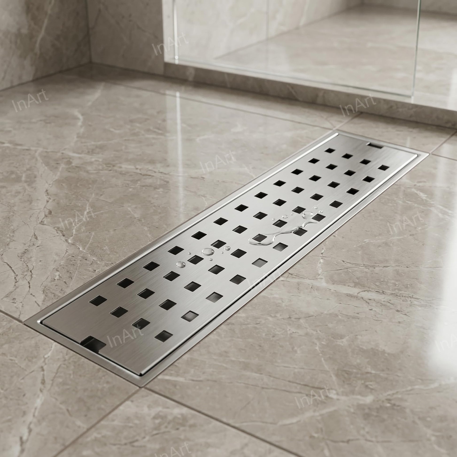 InArt Brushed 304 Stainless Steel Linear Shower Drain Stainless Steel – 12" x 4", Side Outlet, additional product view 4