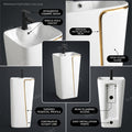 InArt Basin Pedestal Sink - Standing Bathroom Sink White Gold Glossy 43x36 CM, additional product view 3