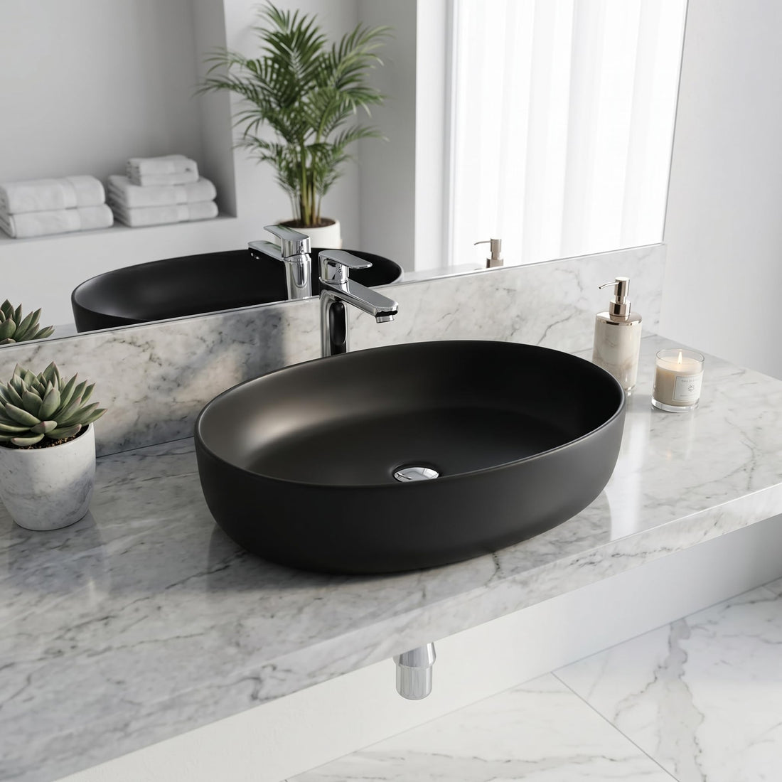 Charcoal Black Oval Ceramic vessel bathroom sink