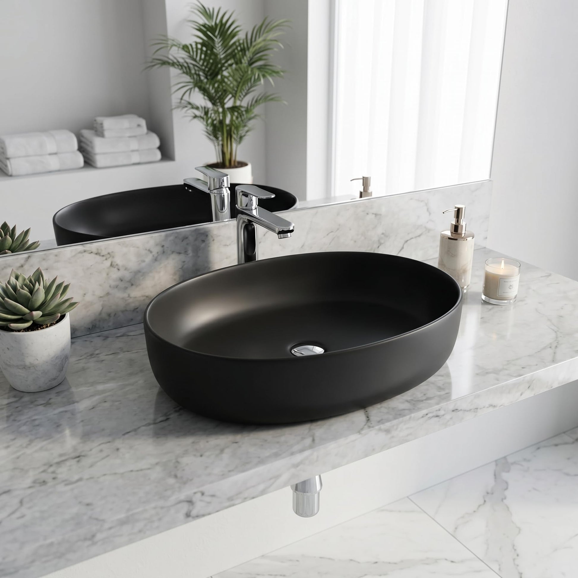 Charcoal Black Oval Ceramic vessel bathroom sink