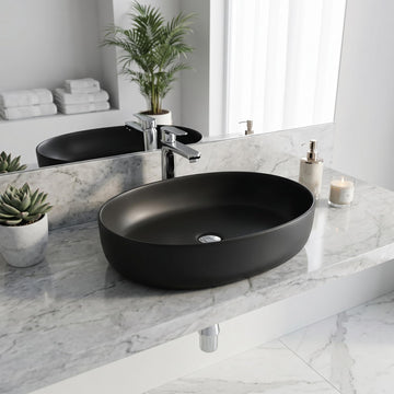 Charcoal Black Oval Ceramic vessel bathroom sink