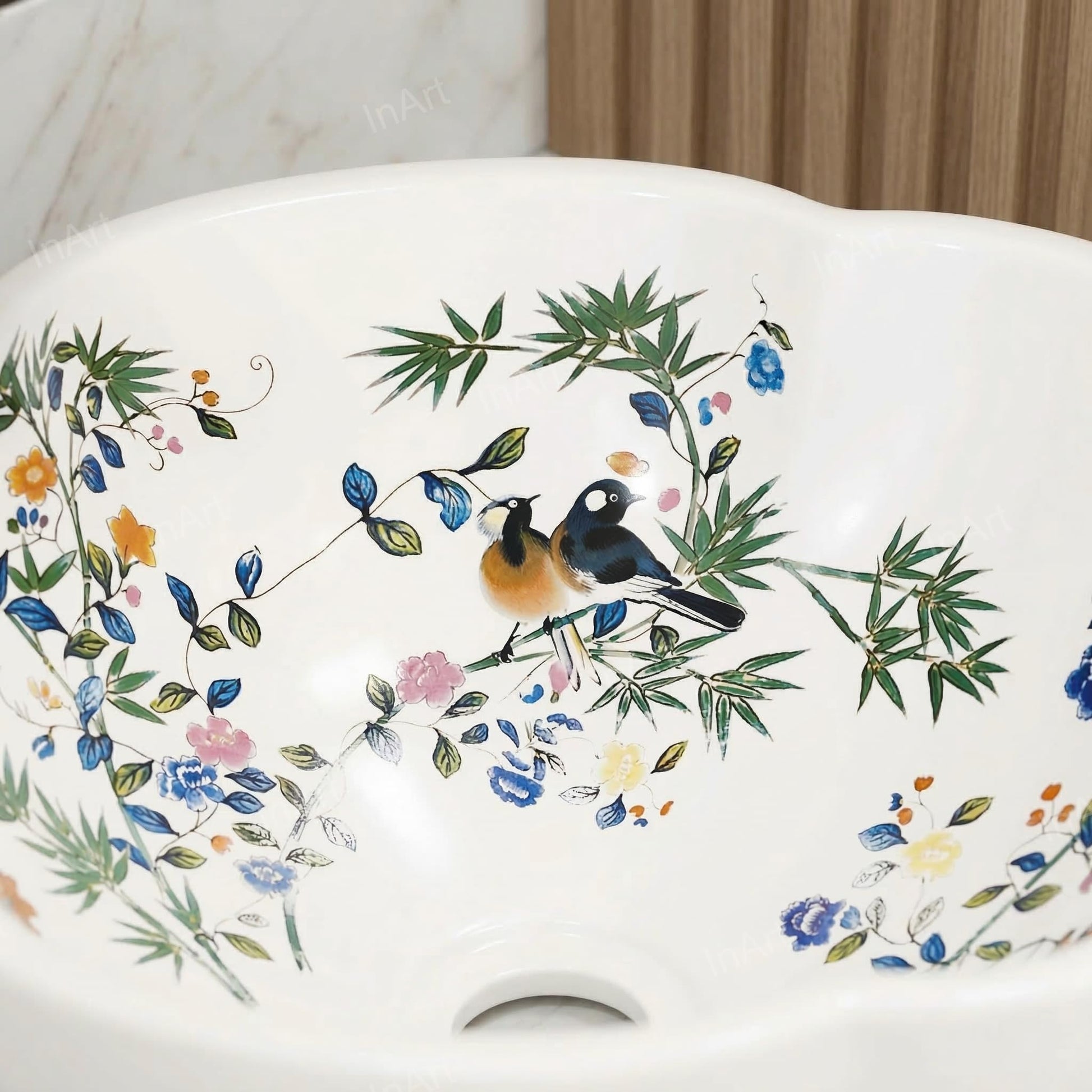 InArt Vessel Sinks for Bathroom – Glossy White Ceramic Round, Scalloped Rim 16.5", additional product view 5
