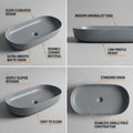 Table top sink front angle, large 80x40cm matte gray rectangular vessel bathroom sink in ceramic
