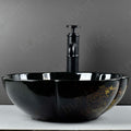 Ceramic oval vessel sink vanity angle view, glossy decorative Mexican pattern tabletop bathroom bowl sink