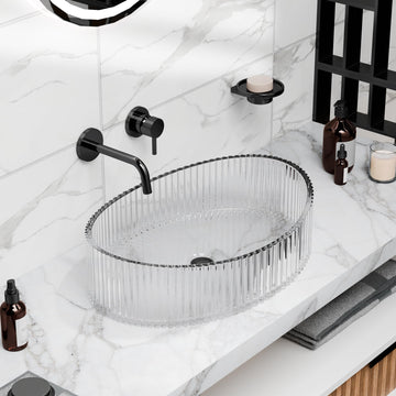 Glass vessel sink InArt oval clear glass basin tabletop bathroom sink 50x37cm