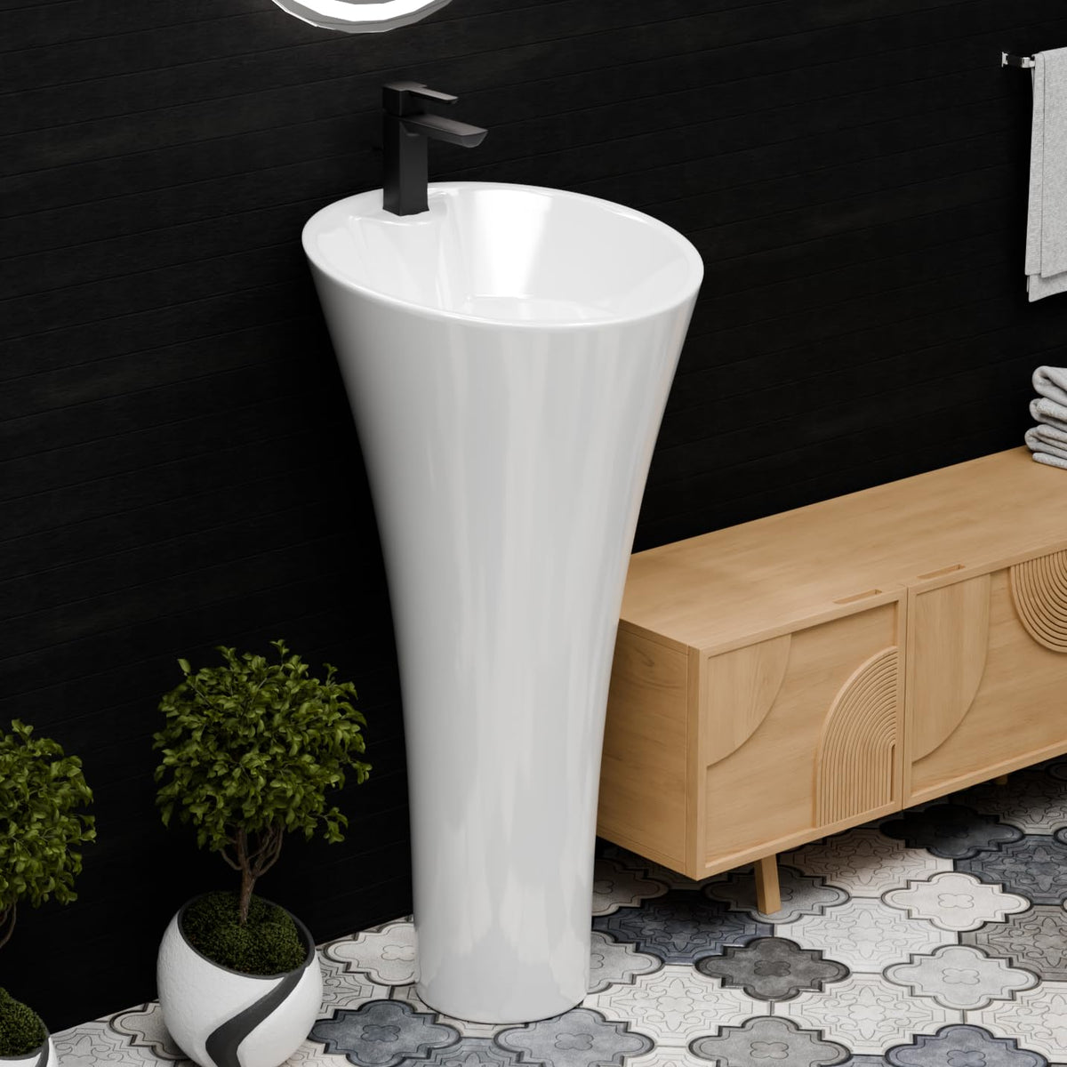 InArt Basin Pedestal Sink - Standing Bathroom Sink White 38x38 CM