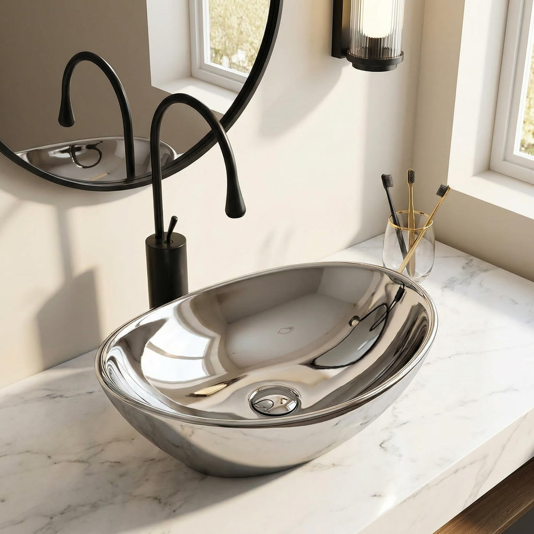 Vessel sinks InArt ceramic oval silver vessel sink 16x13 over counter bathroom wash basin
