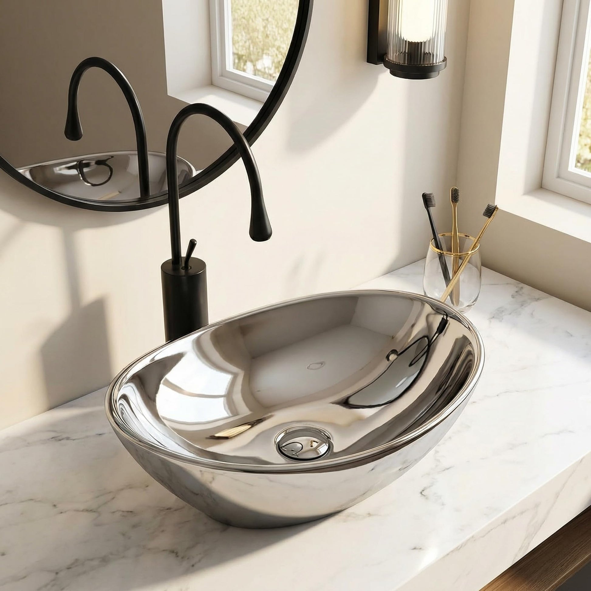 Vessel sinks InArt ceramic oval silver vessel sink 16x13 over counter bathroom wash basin