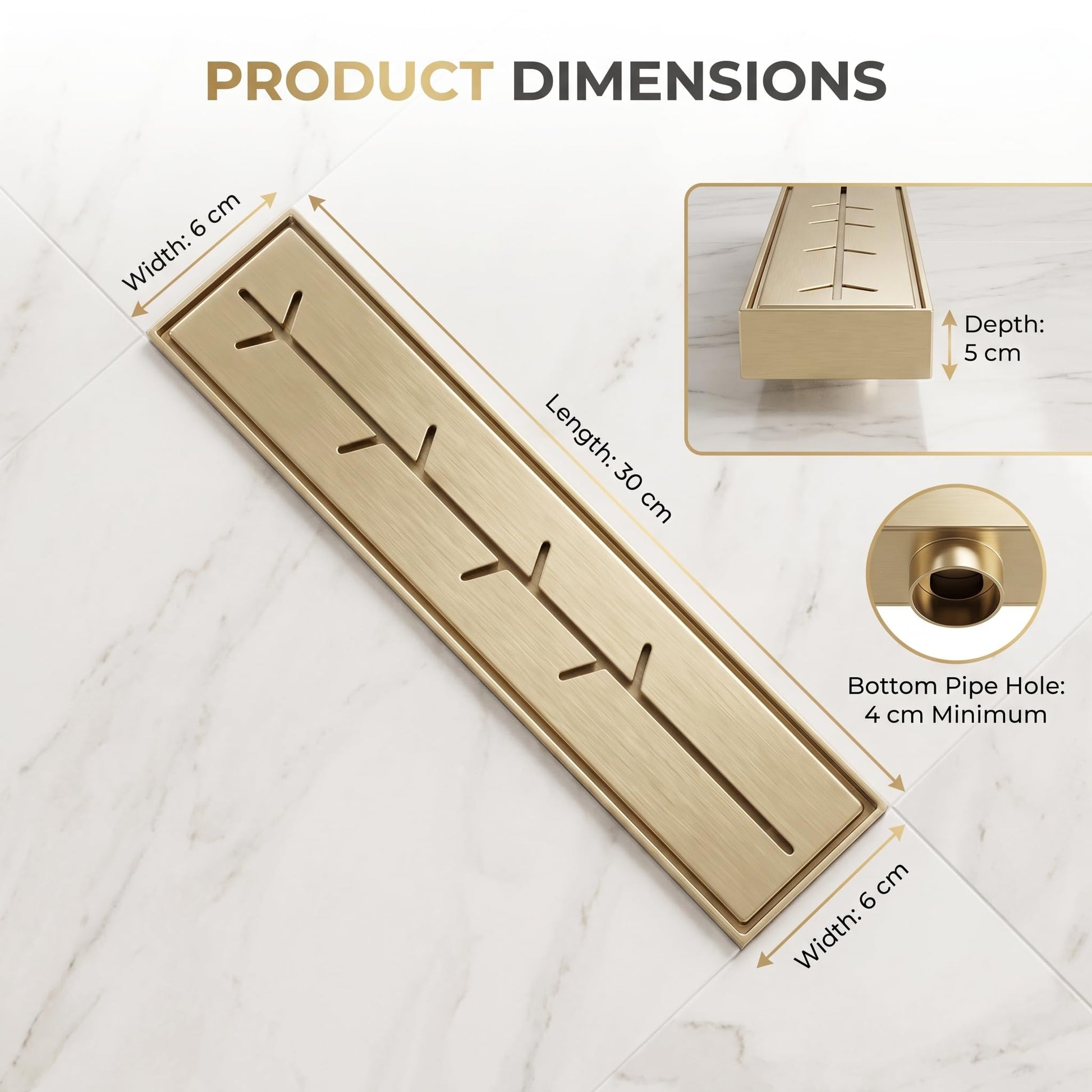 InArt brushed gold linear shower drain product view