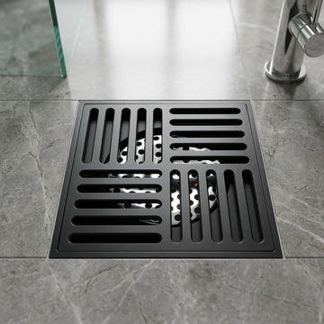 InArt Matte Black 12 x 4 Inch Brass Floor Drain with Removable Strainer