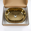 Vessel sink and vanity pairing, InArt glossy gold oval ceramic tabletop basin for bath or kitchen