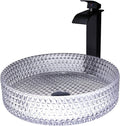 Restroom bowl sink close-up of transparent glossy rim, round tempered glass vessel bowl