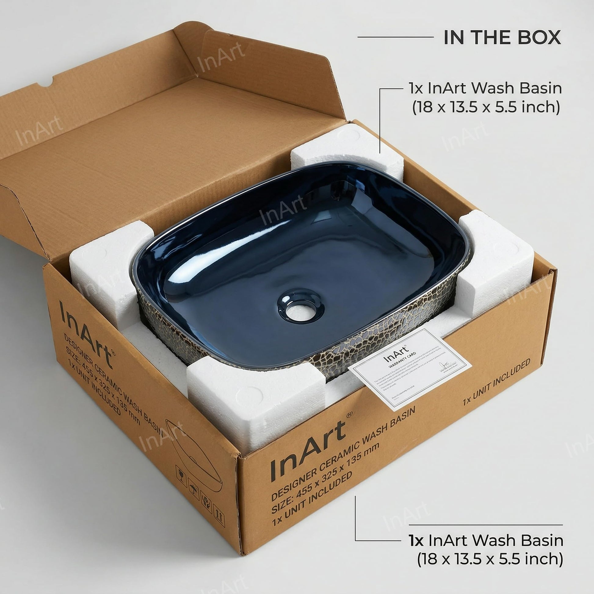 Blue Rectangular Ceramic vessel bathroom sink, additional product view 8