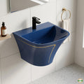 InArt Glossy Blue Wall-Mounted Ceramic Bathroom Sink with Half Pedestal, 19.7 Inch