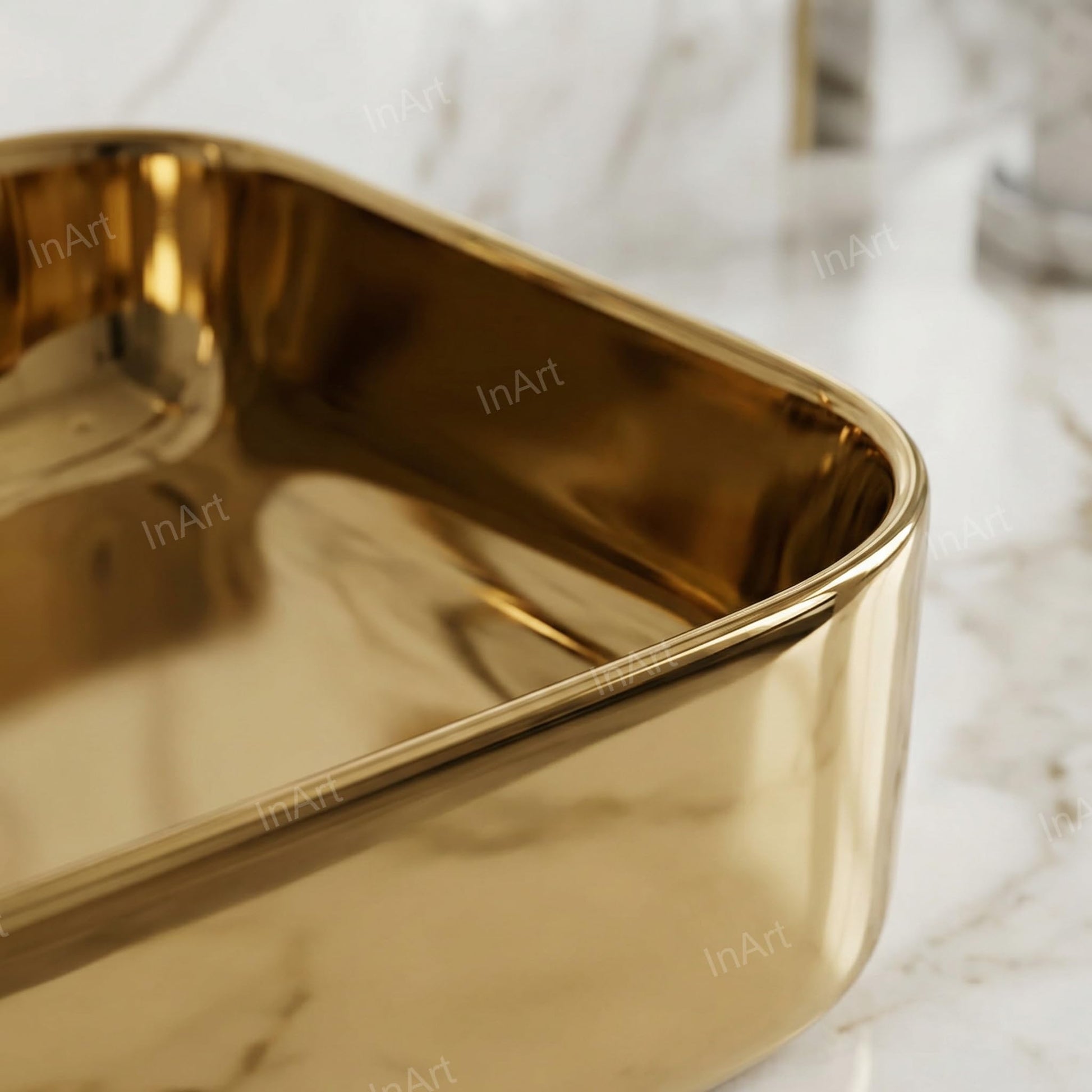 Gold Rectangular Ceramic vessel bathroom sink, additional product view 6