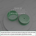Round glass vessel sink drain opening detail, green glass bathroom sink bowl for countertop
