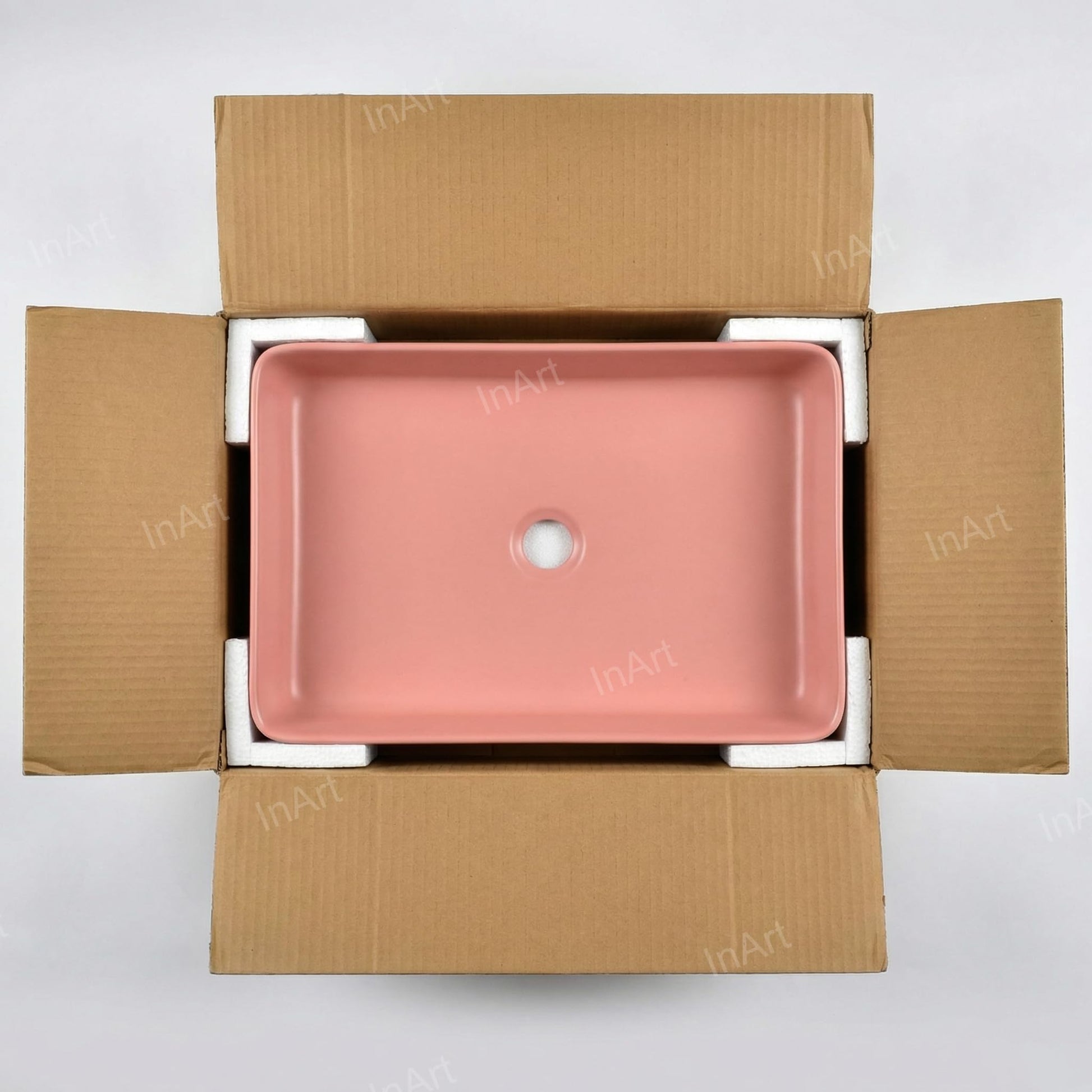 Pink Rectangular Ceramic vessel bathroom sink, additional product view 8