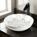 Vessel sinks for bathroom - InArt round ceramic vessel sink, glossy white with gold accent, 18x18x5