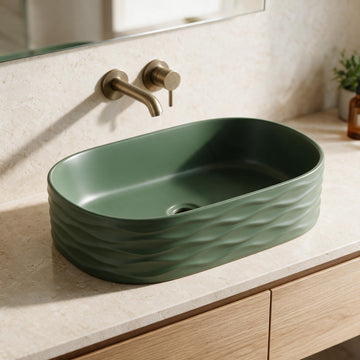 Sage Green Rounded Rectangular Ceramic vessel bathroom sink