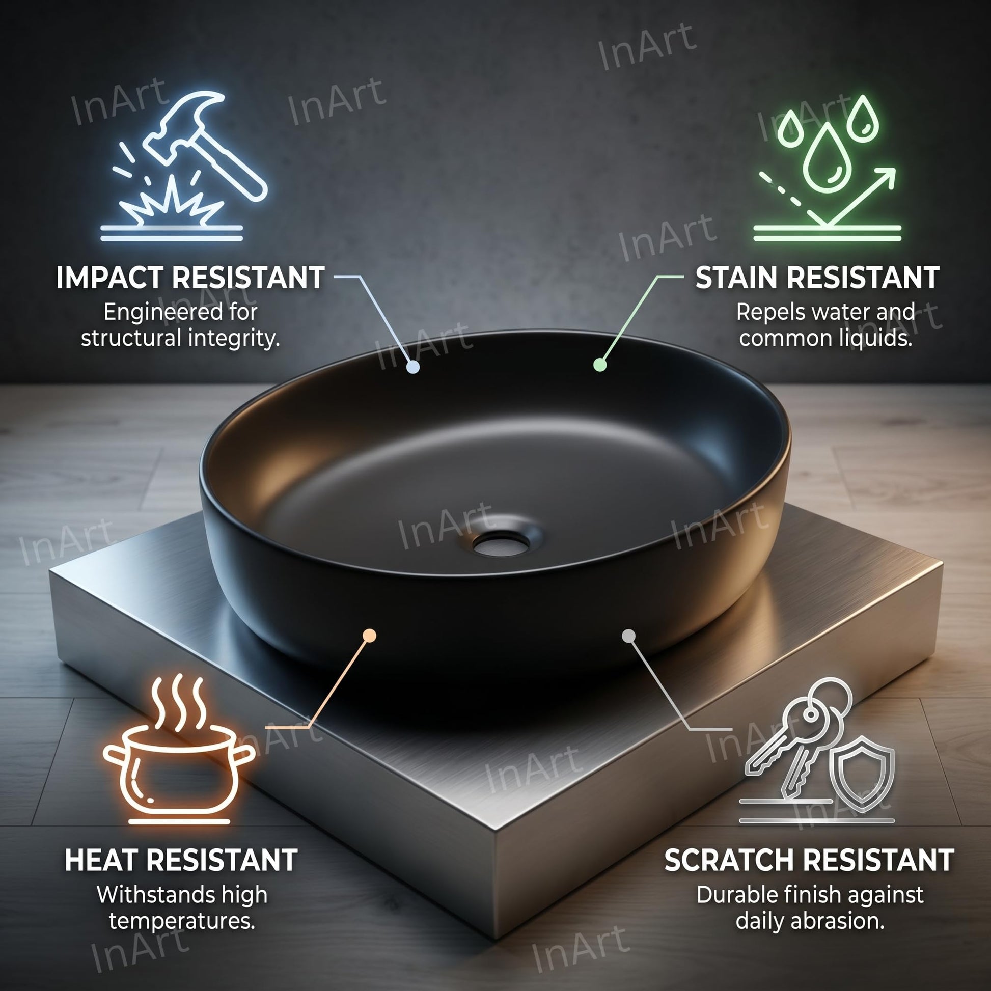 Charcoal Black Oval Ceramic vessel bathroom sink, additional product view 3