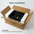 Table top sink on modern vanity, rectangular ceramic vessel sink in matte black marble finish for bathroom