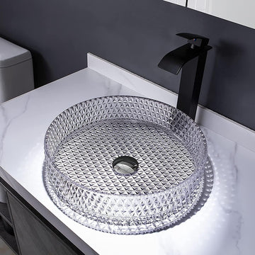Vessel bowl vanity InArt transparent glossy round tempered glass vessel sink 395mm