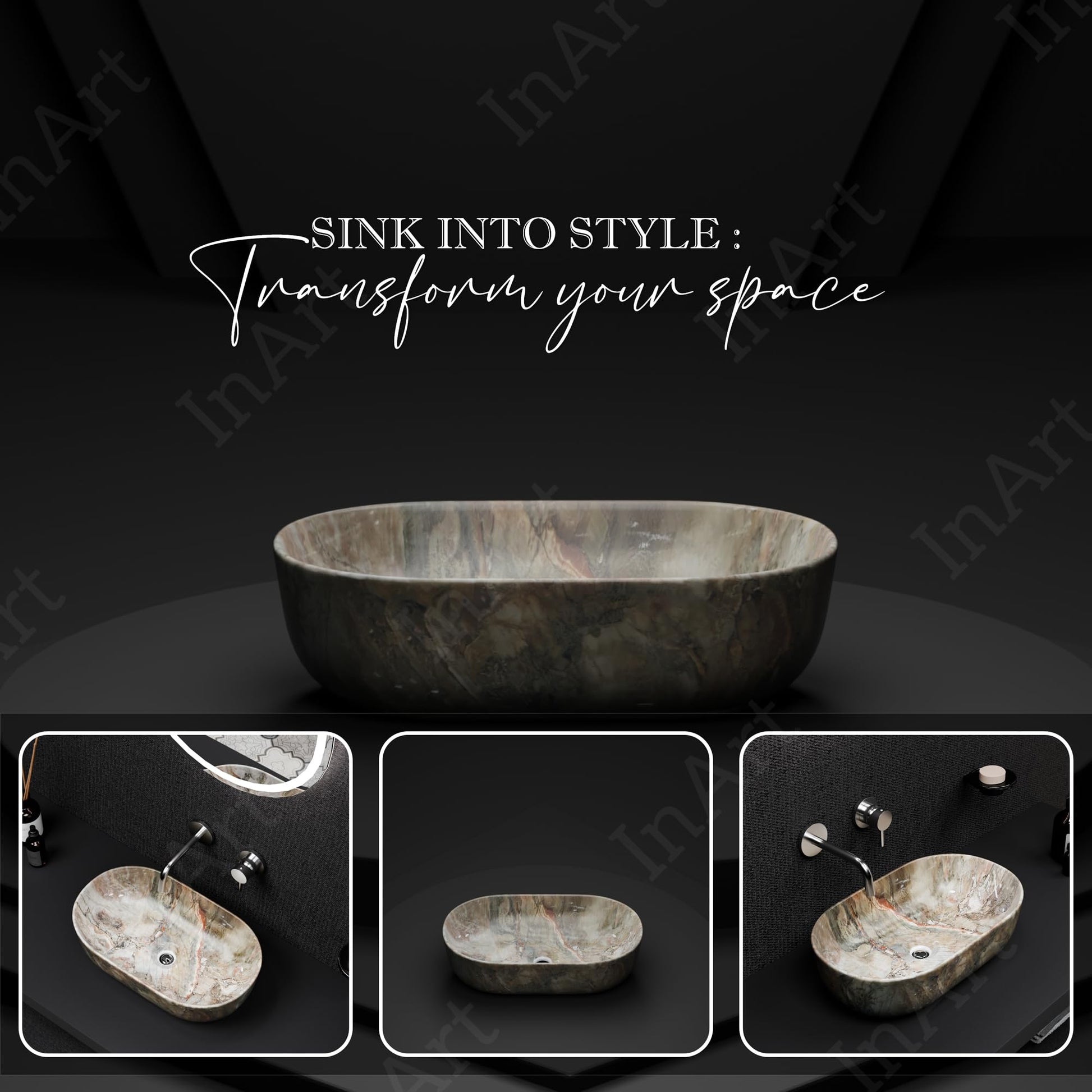 InArt Grey Round Ceramic Bathroom Vessel Sink product image 12 of 12