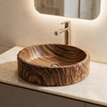 Wood Brown Round Artificial Stone vessel bathroom sink
