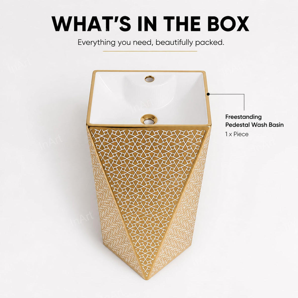InArt Basin Pedestal Sink - Standing Bathroom Sink Gold White 46x46 CM, additional product view 8