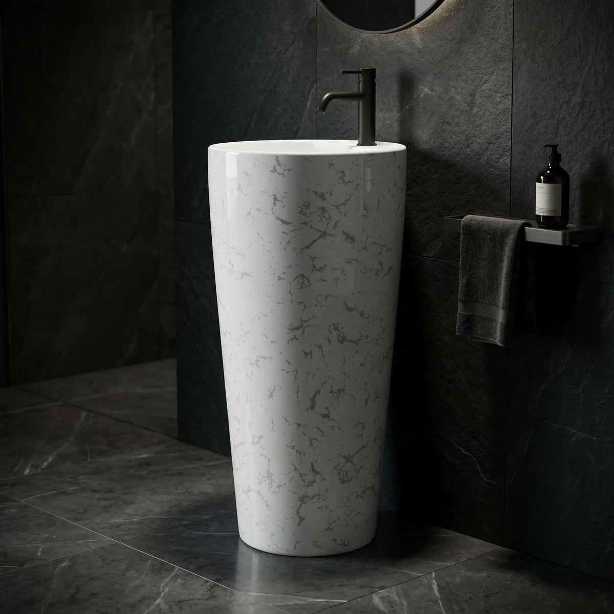 InArt Basin Pedestal Sink - Standing Bathroom Sink White Marble 38x38 CM